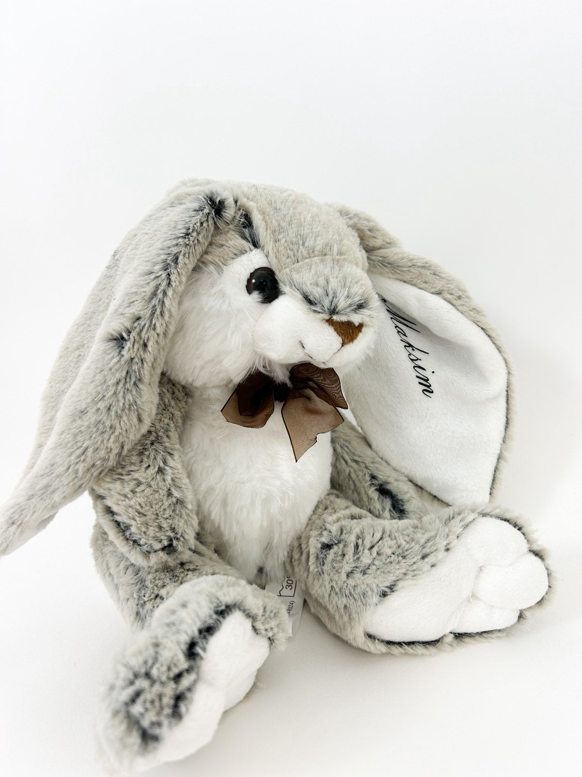 Darilni set personaliziranega zajčka in bodija siv