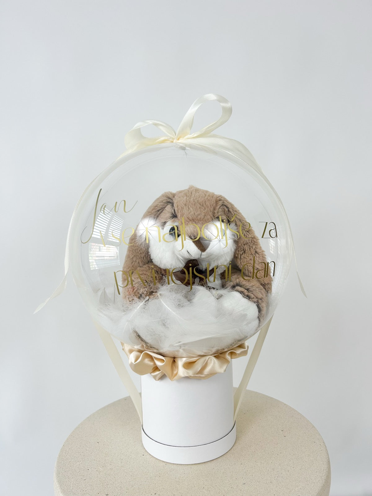 Rojstnodnevni balon z zajčkom bež