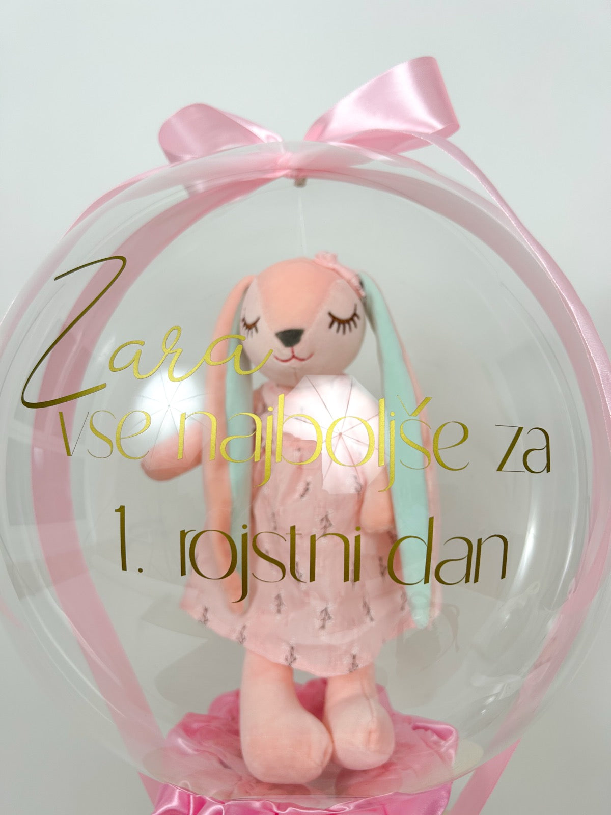 Rojstnodnevni balon z zajčkom roza