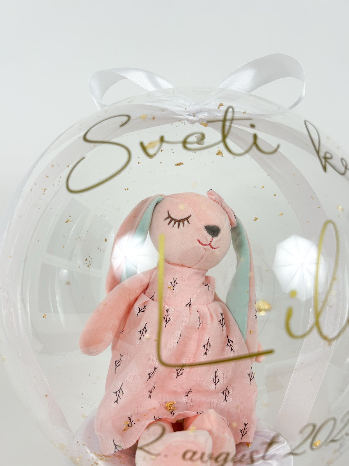 Krstni balon z roza zajčkom bel