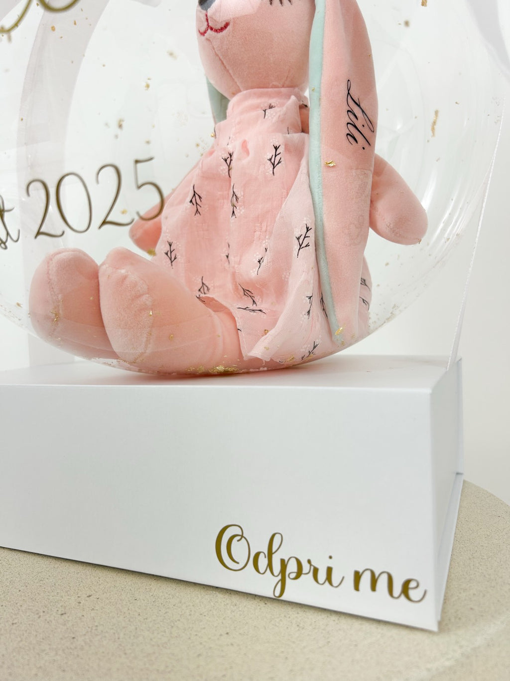 Krstni balon z roza zajčkom bel