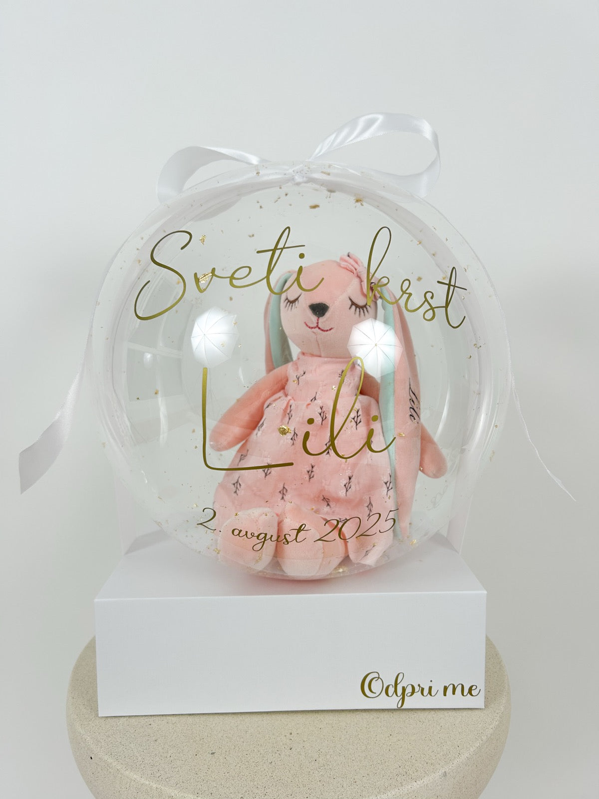 Krstni balon z roza zajčkom bel