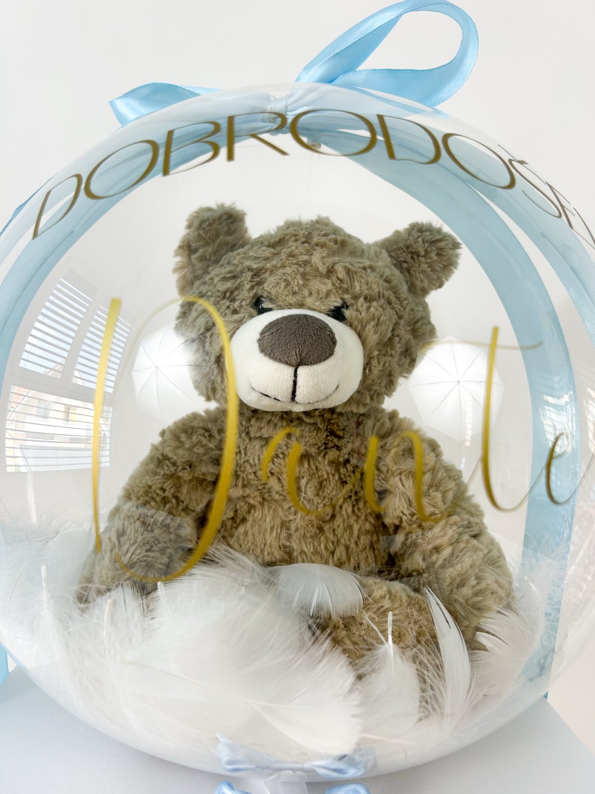 Balon ob rojstvu otroka z igračo moder