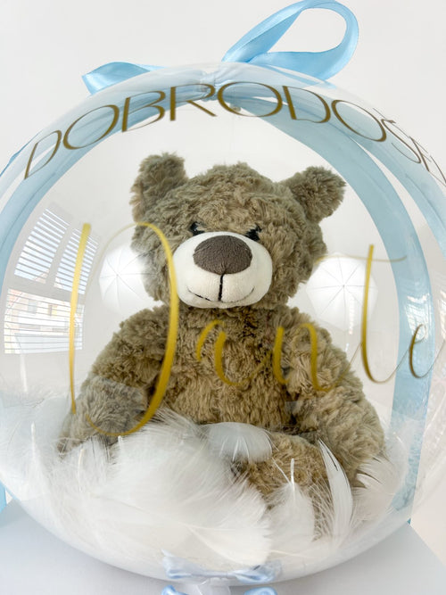 Balon ob rojstvu otroka z igračo moder