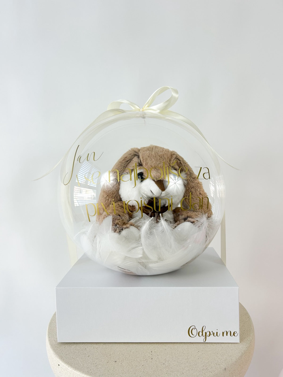 Rojstnodnevni balon z zajčkom bež