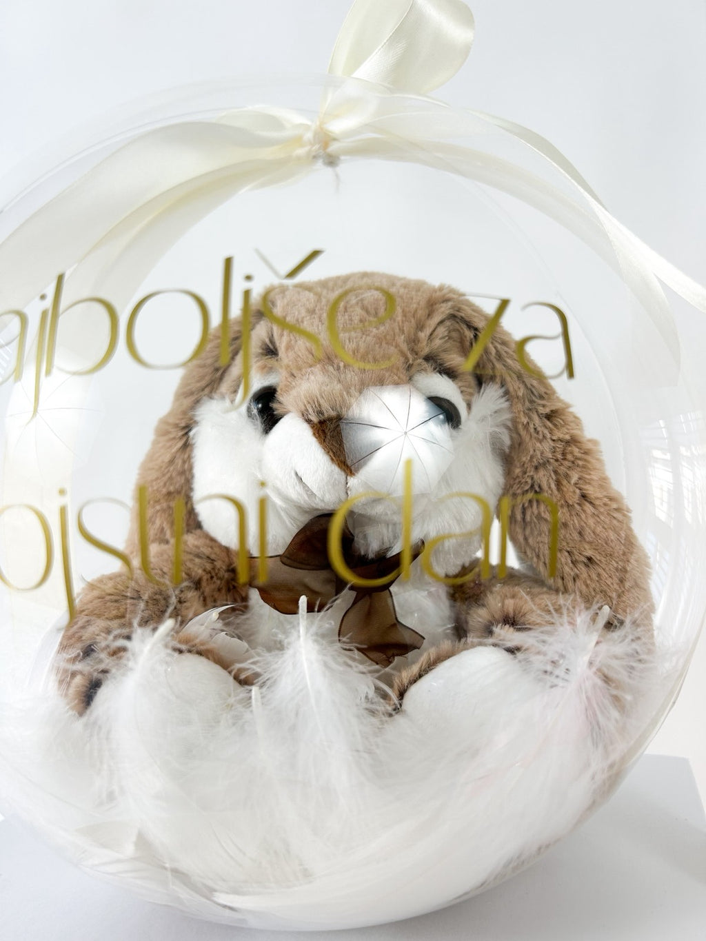 Rojstnodnevni balon z zajčkom bež