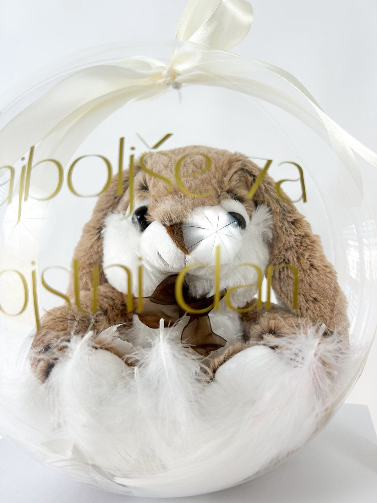 Rojstnodnevni balon z zajčkom bež