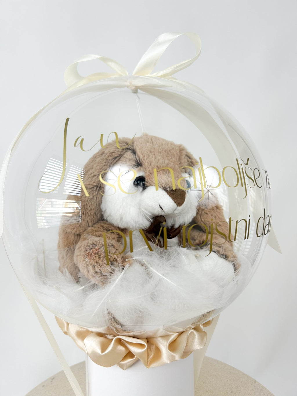 Rojstnodnevni balon z zajčkom bež