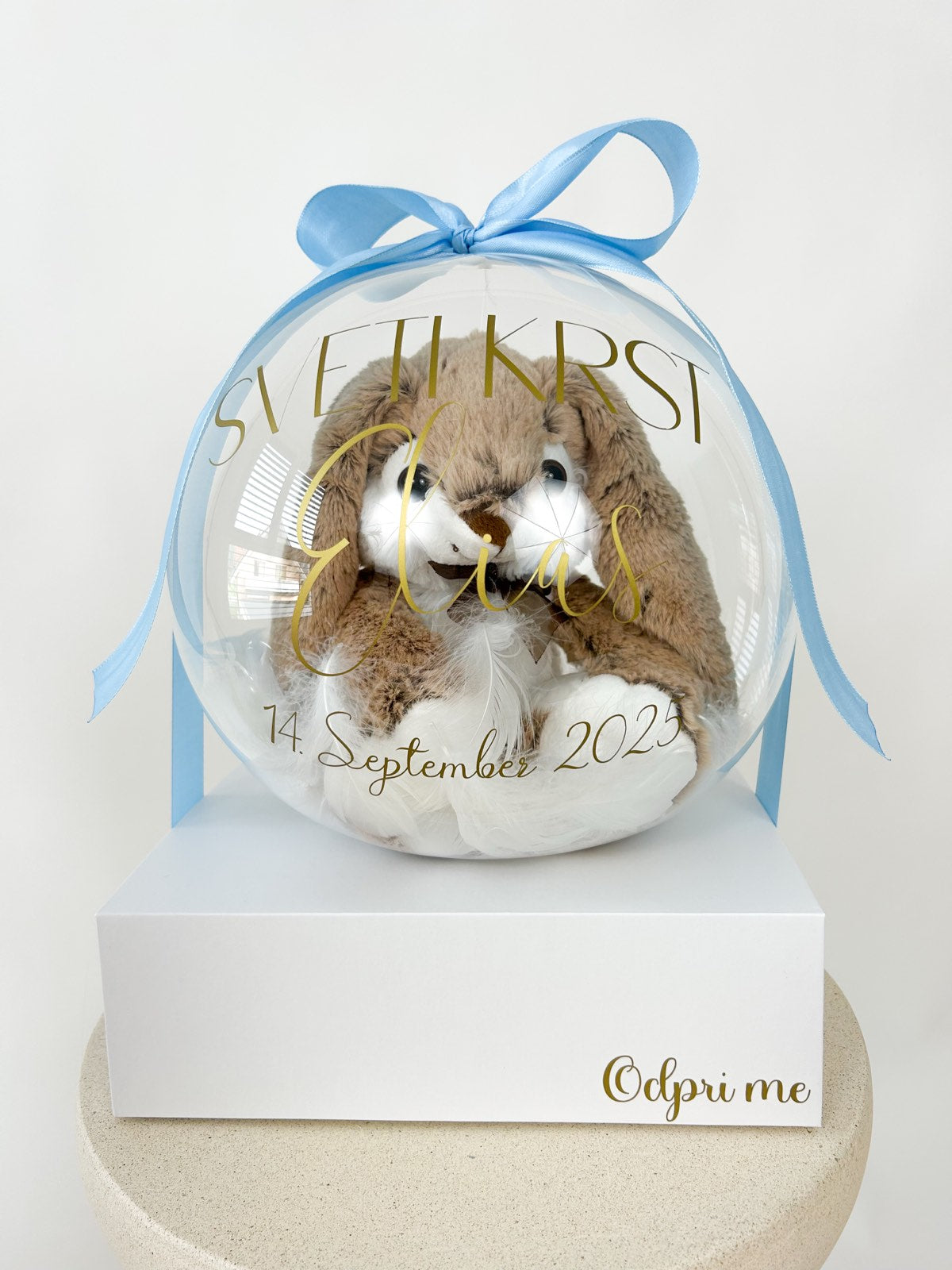 Krstni balon z zajčkom moder