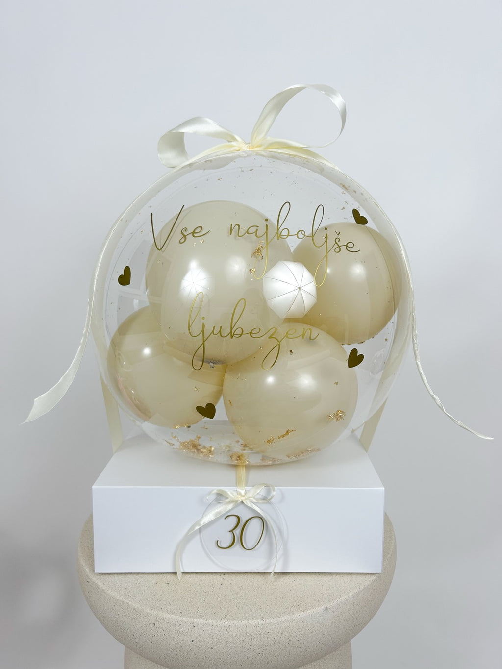 Rojstnodnevni balon z mini baloni bež