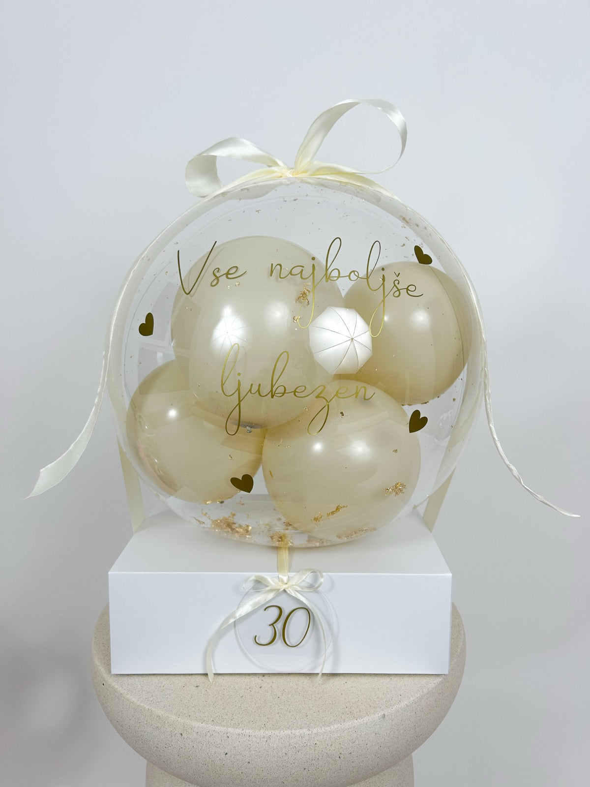 Rojstnodnevni balon z mini baloni bež