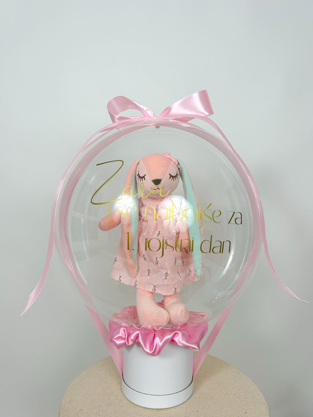 Rojstnodnevni balon z zajčkom roza