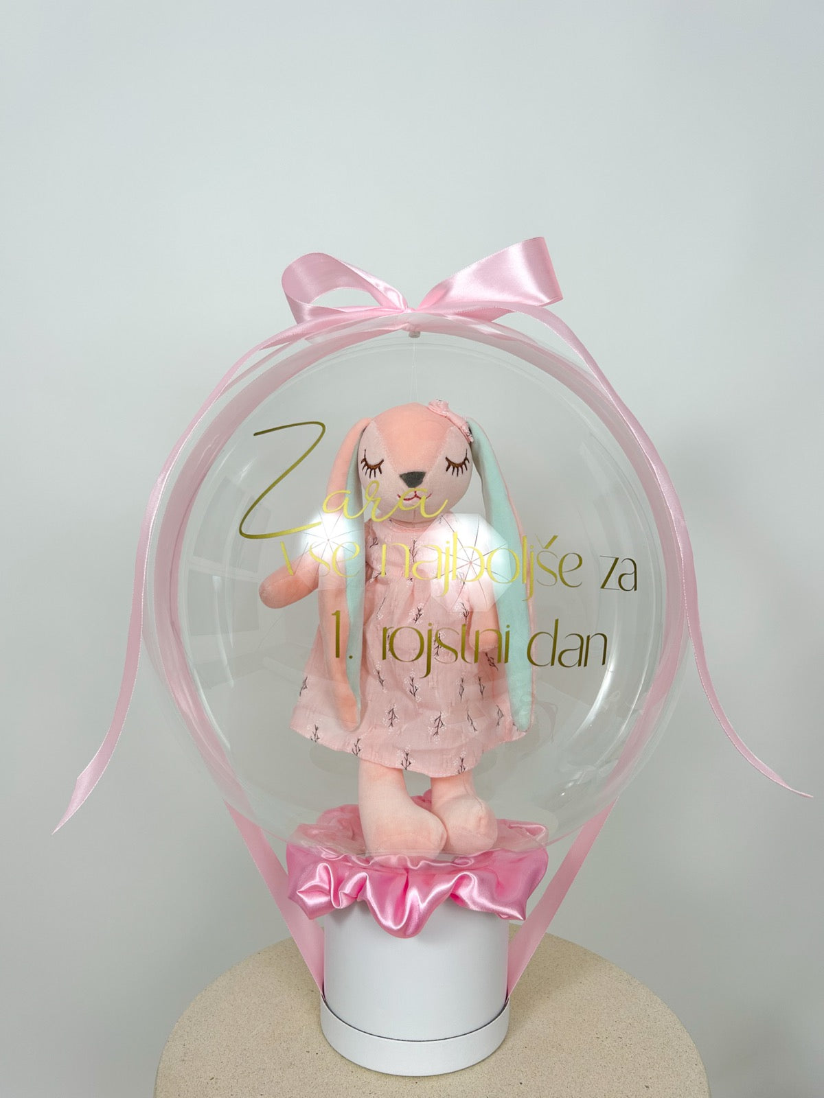 Rojstnodnevni balon z zajčkom roza