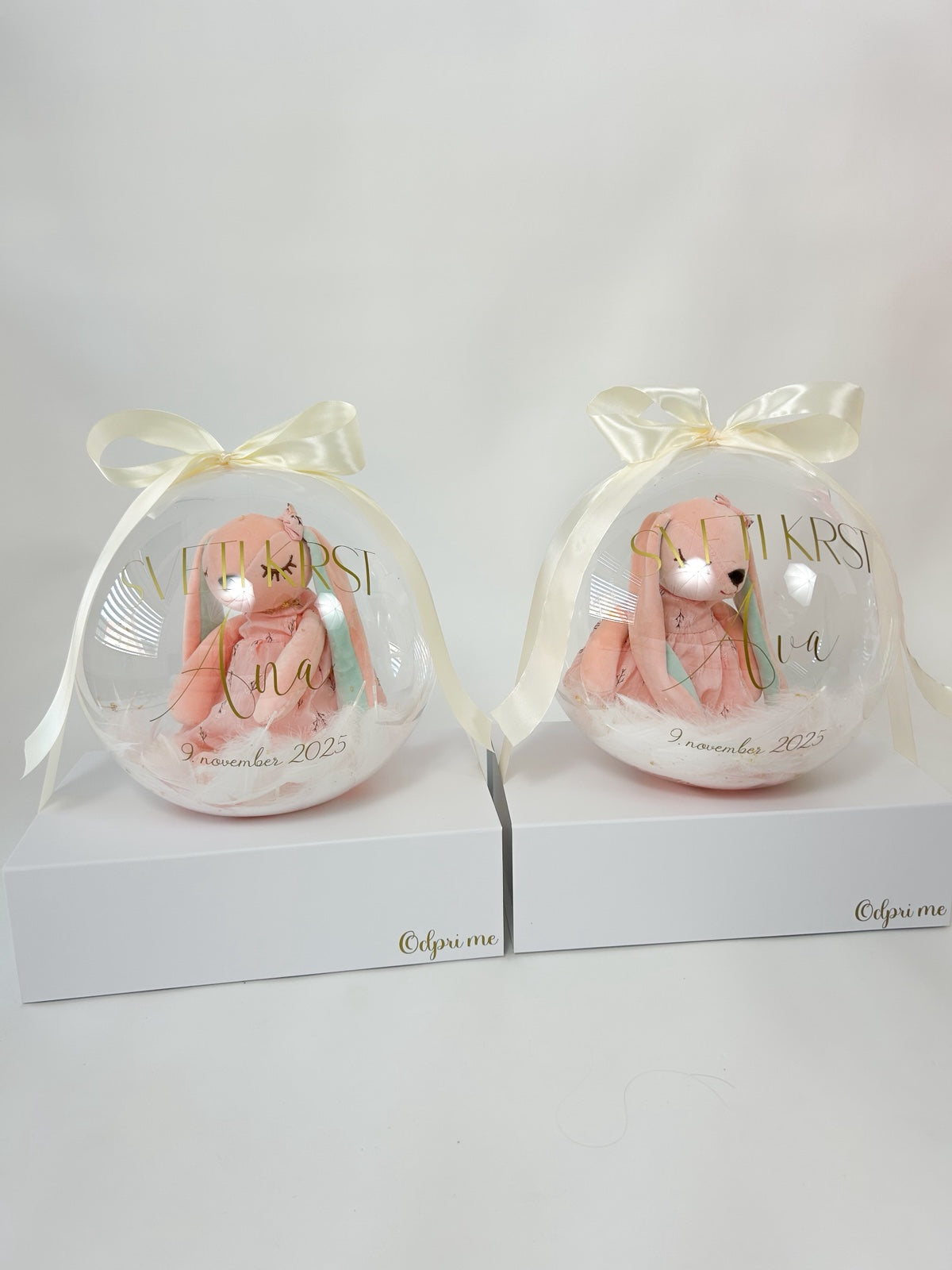 Krstni balon z roza zajčkom bež